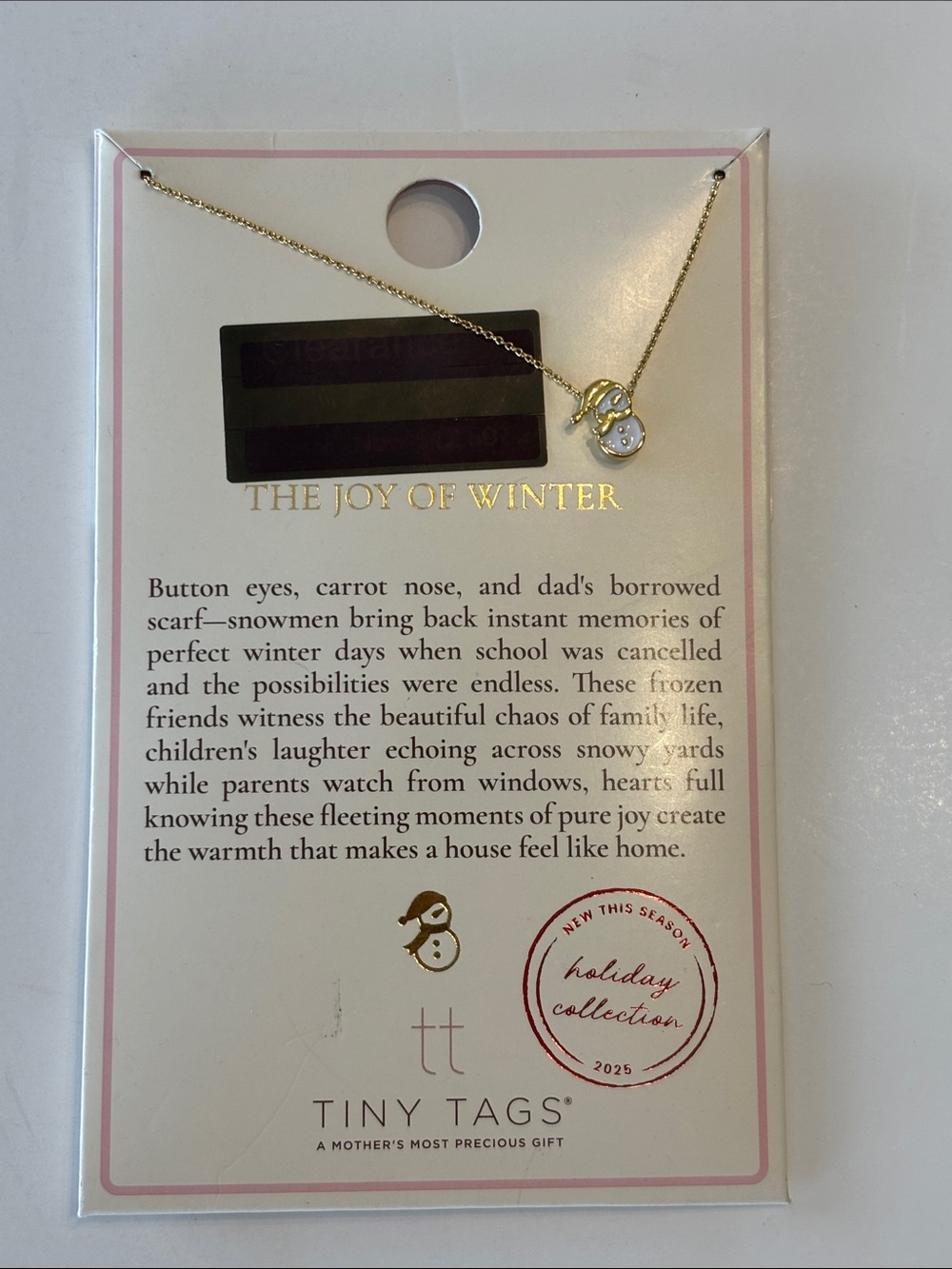 Tiny Tags "The Joy of Winter" Snowman Pendant Necklace